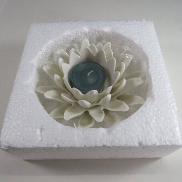 Lotus Flower Ceramic Candle Votive Holder with Candle NEW CONDITION 5" wide #2 - Picture 3 of 9